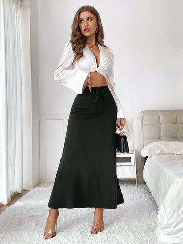 Essnce Women' High Waisted Elastic Waist Long Skirt Essnce Women' High Waisted Elastic Waist Long Skirt