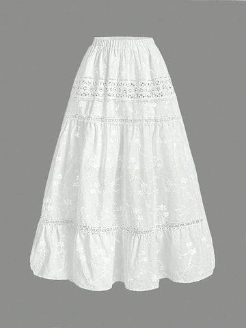 Essnce Women Vacation Leisure White Contrast Lace Embroidered Flower Skirt Summer Clothes Beach Women Outfits Hollow Out Embroidery Flounce Edge Decorated Casual Skirt Hawaiian Skirt White Skirt Essnce Women Vacation Leisure White Contrast Lace Embroidered Flower Skirt Summer Clothes Beach Women Outfits Hollow Out Embroidery Flounce Edge Decorated Casual Skirt Hawaiian Skirt White Skirt