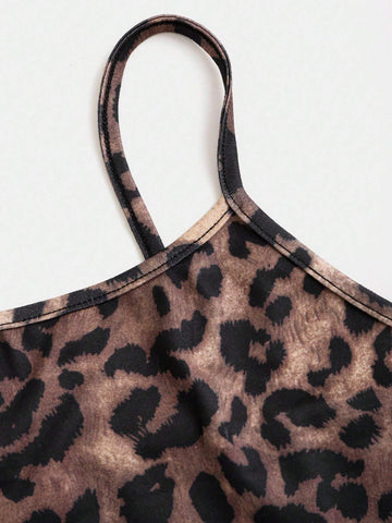 Women's Leopard Print Cami Top And Long Pants Set, Simple Daily Wear Women's Leopard Print Cami Top And Long Pants Set, Simple Daily Wear