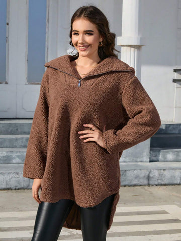 Essnce Women's Plush Zipper Hoodie T-shirt Essnce Women's Plush Zipper Hoodie T-shirt