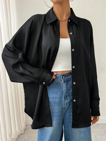 Essnce Women's Solid Color Batwing Sleeve Single-Breasted Blouse, Spring Autumn Essnce Women's Solid Color Batwing Sleeve Single-Breasted Blouse, Spring Autumn