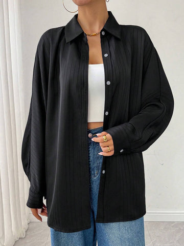 Essnce Women's Solid Color Batwing Sleeve Single-Breasted Blouse, Spring Autumn Essnce Women's Solid Color Batwing Sleeve Single-Breasted Blouse, Spring Autumn