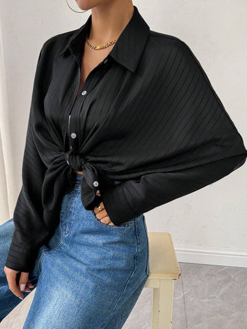 Essnce Women's Solid Color Batwing Sleeve Single-Breasted Blouse, Spring Autumn Essnce Women's Solid Color Batwing Sleeve Single-Breasted Blouse, Spring Autumn