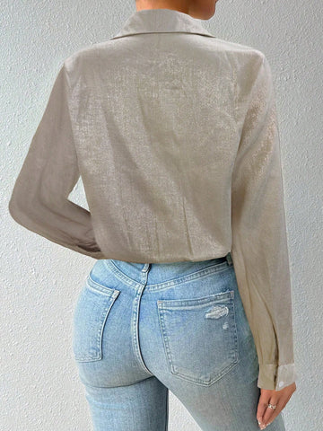 Women's Solid Color Long Sleeve Single-Breasted Casual Bodysuit, Autumn Women's Solid Color Long Sleeve Single-Breasted Casual Bodysuit, Autumn