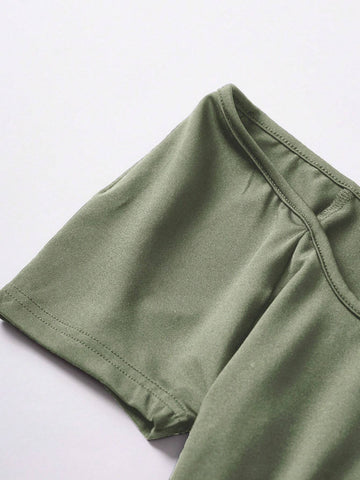 Women's Solid Color Round Neck Short Sleeve Jumpsuit, Simple And Versatile, Summer Women's Solid Color Round Neck Short Sleeve Jumpsuit, Simple And Versatile, Summer