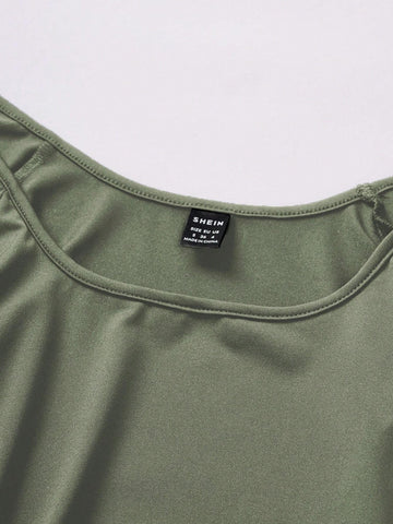 Women's Solid Color Round Neck Short Sleeve Jumpsuit, Simple And Versatile, Summer Women's Solid Color Round Neck Short Sleeve Jumpsuit, Simple And Versatile, Summer