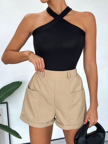 Women's Summer Casual Solid Color Tank Top And Loose Cotton Linen Shorts Set Women's Summer Casual Solid Color Tank Top And Loose Cotton Linen Shorts Set