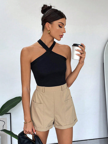 Women's Summer Casual Solid Color Tank Top And Loose Cotton Linen Shorts Set Women's Summer Casual Solid Color Tank Top And Loose Cotton Linen Shorts Set