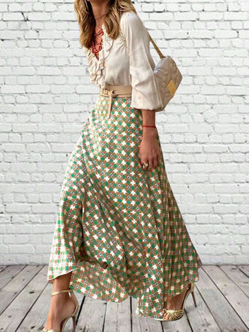 Franclia Women's Summer High-Waisted A-Line Midi Skirt With Geometric Print Maxi Women Outfit Franclia Women's Summer High-Waisted A-Line Midi Skirt With Geometric Print Maxi Women Outfit