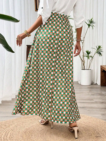 Franclia Women's Summer High-Waisted A-Line Midi Skirt With Geometric Print Maxi Women Outfit Franclia Women's Summer High-Waisted A-Line Midi Skirt With Geometric Print Maxi Women Outfit