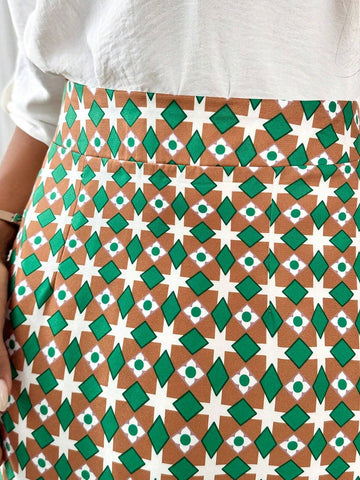 Franclia Women's Summer High-Waisted A-Line Midi Skirt With Geometric Print Maxi Women Outfit Franclia Women's Summer High-Waisted A-Line Midi Skirt With Geometric Print Maxi Women Outfit