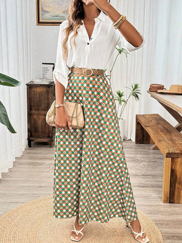 Franclia Women's Summer High-Waisted A-Line Midi Skirt With Geometric Print Maxi Women Outfit Franclia Women's Summer High-Waisted A-Line Midi Skirt With Geometric Print Maxi Women Outfit