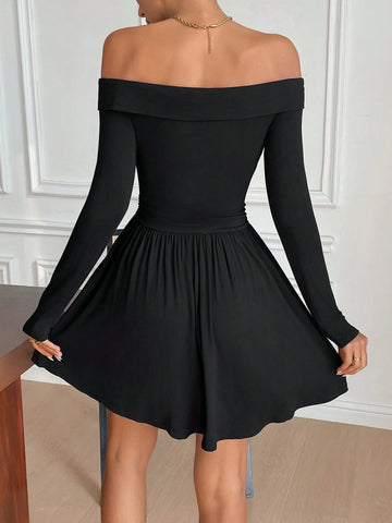 1pc Women Asymmetric Waistline Off-Shoulder 3D Floral Printed Dress 1pc Women Asymmetric Waistline Off-Shoulder 3D Floral Printed Dress