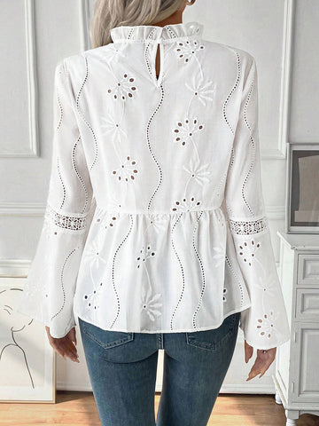 Frenchy 25+ Elegant Jacquard Lace Trim Casual Vacation Lightweight Blouse Frenchy 25+ Elegant Jacquard Lace Trim Casual Vacation Lightweight Blouse