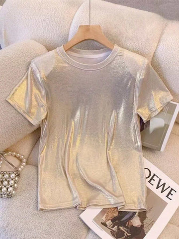 Frenchy Chic And Elegant Mermaid Princess Round Neck Shimmer T-Shirt Frenchy Chic And Elegant Mermaid Princess Round Neck Shimmer T-Shirt