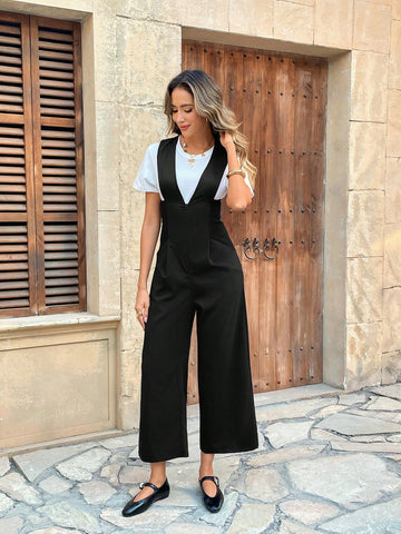 High-End Women's Overalls With Suspenders, Flowy, Straight-Leg, High-Waisted, Slimming, Wide-Leg Full Length Pants, Spring/Autumn High-End Women's Overalls With Suspenders, Flowy, Straight-Leg, High-Waisted, Slimming, Wide-Leg Full Length Pants, Spring/Autumn