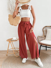 Ladies' Solid Color Cami Top And Wide Leg Pants Set With Side Slit