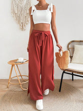Ladies' Solid Color Cami Top And Wide Leg Pants Set With Side Slit