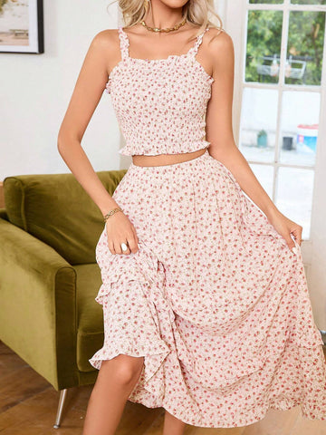 Random Printed Crop Tank Top And Skirt Set Random Printed Crop Tank Top And Skirt Set