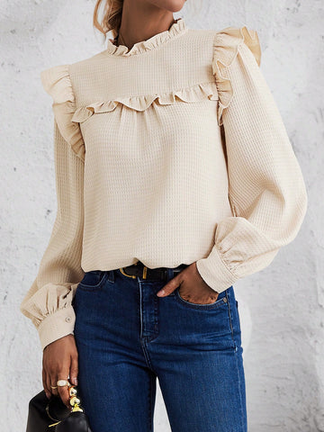 Ruffle Trim Lantern Sleeve Blouse Ruffle Trim Lantern Sleeve Blouse
