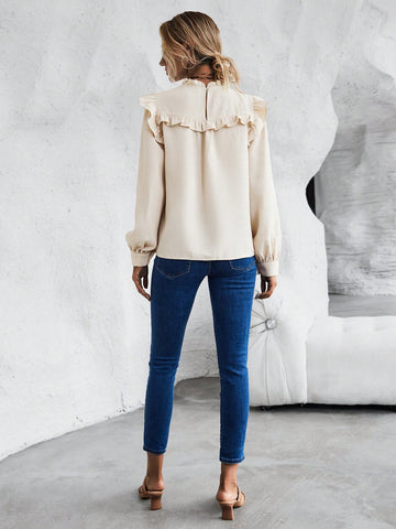 Ruffle Trim Lantern Sleeve Blouse Ruffle Trim Lantern Sleeve Blouse