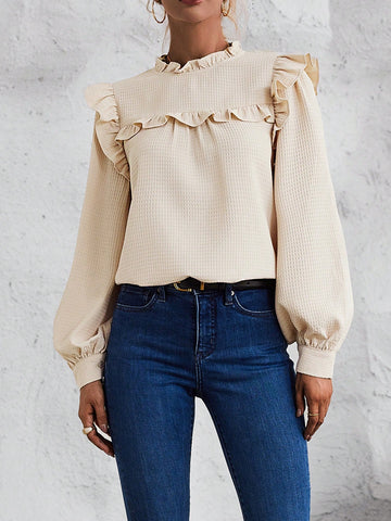 Ruffle Trim Lantern Sleeve Blouse Ruffle Trim Lantern Sleeve Blouse