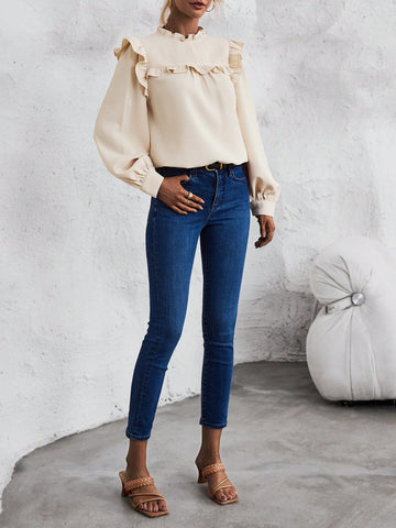 Ruffle Trim Lantern Sleeve Blouse Ruffle Trim Lantern Sleeve Blouse