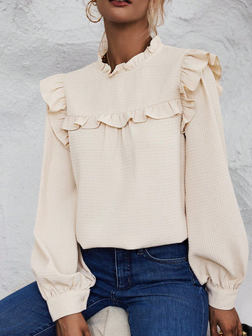 Ruffle Trim Lantern Sleeve Blouse Ruffle Trim Lantern Sleeve Blouse