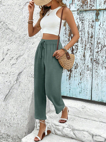 Frenchy Solid Drawstring Waist Cropped Pants Frenchy Solid Drawstring Waist Cropped Pants