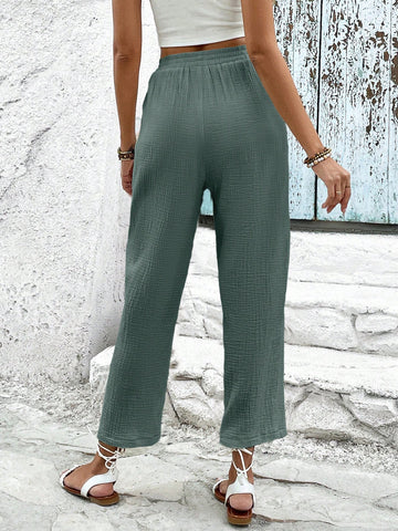 Frenchy Solid Drawstring Waist Cropped Pants Frenchy Solid Drawstring Waist Cropped Pants