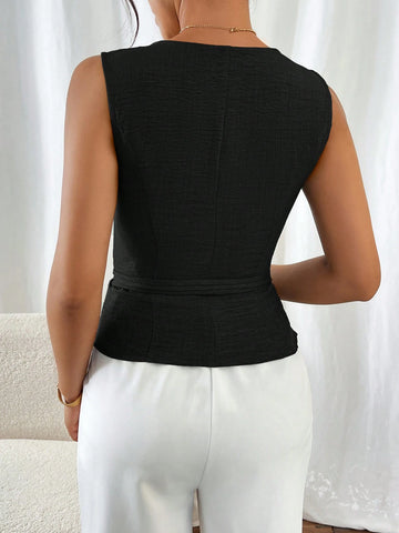Frenchy Women Vacation Casual Sleeveless Solid Color Shirt Frenchy Women Vacation Casual Sleeveless Solid Color Shirt