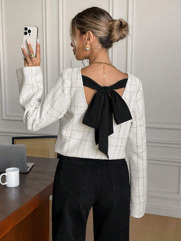 Frenchy Women's Casual Backless Tie Strap Blouse Frenchy Women's Casual Backless Tie Strap Blouse