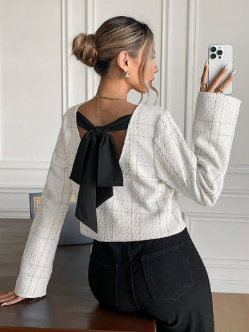 Frenchy Women's Casual Backless Tie Strap Blouse Frenchy Women's Casual Backless Tie Strap Blouse