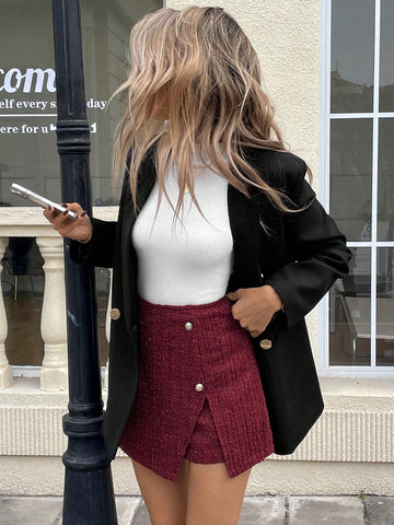 Frenchy Women's Elegant Commuter Solid Color Slit Mini Skirt Frenchy Women's Elegant Commuter Solid Color Slit Mini Skirt