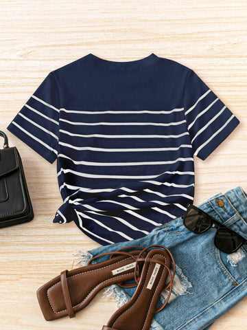 Frenchy Women's Striped Casual Tee, Versatile Frenchy Women's Striped Casual Tee, Versatile