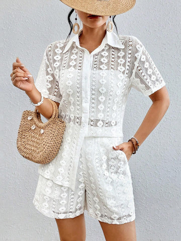 Women's Textured Shirt And Shorts Set Women's Textured Shirt And Shorts Set