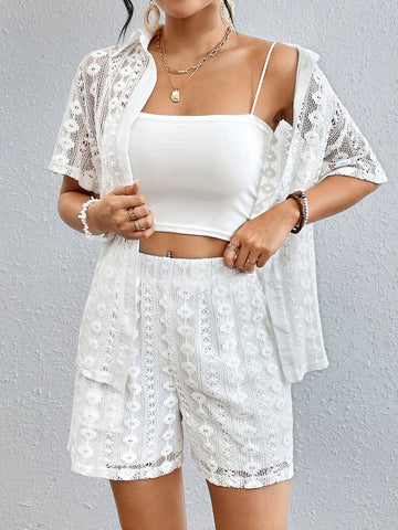 Women's Textured Shirt And Shorts Set Women's Textured Shirt And Shorts Set
