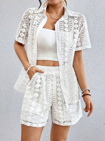 Women's Textured Shirt And Shorts Set Women's Textured Shirt And Shorts Set