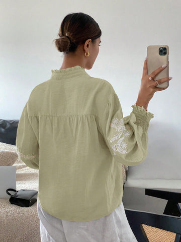 Frenchy Women's Vacation Casual White Embroidered Front Placket Shirt Frenchy Women's Vacation Casual White Embroidered Front Placket Shirt