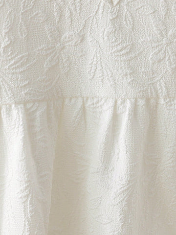 Young Girl Elegant Solid Color Jacquard Textured Cap Sleeve Decor Ruffle Collar High Waist A-Line Princess Dress Young Girl Elegant Solid Color Jacquard Textured Cap Sleeve Decor Ruffle Collar High Waist A-Line Princess Dress