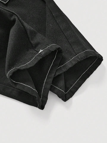Girls' Contrast Stitching Multi-Pocket Black Jeans Girls' Contrast Stitching Multi-Pocket Black Jeans