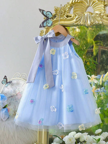 Girls Elegant 3D Floral, Bow-Knot Decor Loose Casual Princess Dress Girls Elegant 3D Floral, Bow-Knot Decor Loose Casual Princess Dress