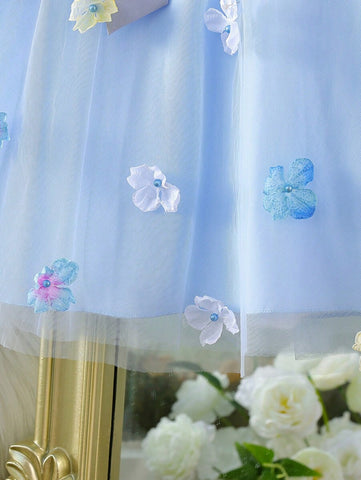 Girls Elegant 3D Floral, Bow-Knot Decor Loose Casual Princess Dress Girls Elegant 3D Floral, Bow-Knot Decor Loose Casual Princess Dress