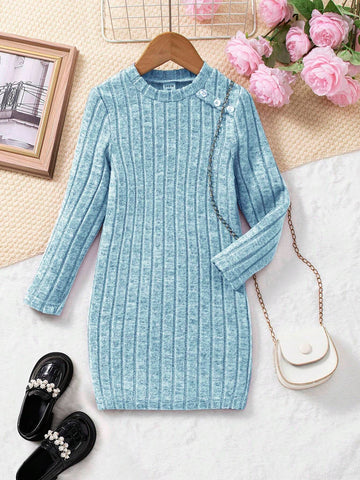 Girls' Fashion Deep V-Neck Ribbed Long Sleeve Fitted Bodycon Dress, Suitable For Autumn/Winter, Street Chic Girls' Fashion Deep V-Neck Ribbed Long Sleeve Fitted Bodycon Dress, Suitable For Autumn/Winter, Street Chic