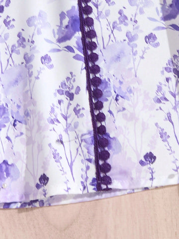 Girls' Purple Casual Lace Patchwork Ink Painting Print Comfortable Long Dress Girls' Purple Casual Lace Patchwork Ink Painting Print Comfortable Long Dress