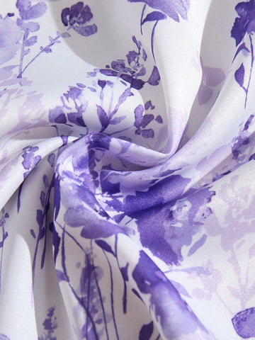 Girls' Purple Casual Lace Patchwork Ink Painting Print Comfortable Long Dress Girls' Purple Casual Lace Patchwork Ink Painting Print Comfortable Long Dress