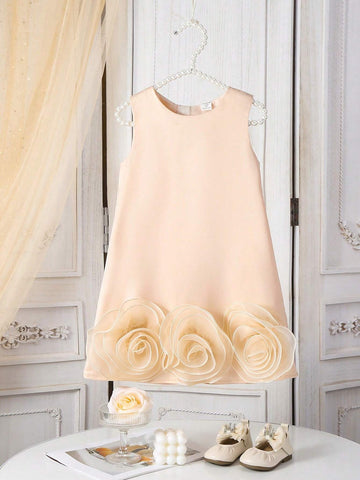 Glamorique Kids 1pc Girls Kid Floral Wedding Bridesmaid Dress, Sleeveless Elegant Satin Dress With Big Bow Decor & Flower Design Glamorique Kids 1pc Girls Kid Floral Wedding Bridesmaid Dress, Sleeveless Elegant Satin Dress With Big Bow Decor & Flower Design