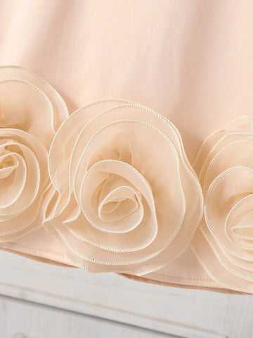 Glamorique Kids 1pc Girls Kid Floral Wedding Bridesmaid Dress, Sleeveless Elegant Satin Dress With Big Bow Decor & Flower Design Glamorique Kids 1pc Girls Kid Floral Wedding Bridesmaid Dress, Sleeveless Elegant Satin Dress With Big Bow Decor & Flower Design