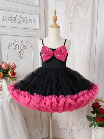 Glamorique Kids Girls' Christmas Puff Skirt With Big Bow Design And Sequin Decor, Festive Atmosphere With Childlike Charm Glamorique Kids Girls' Christmas Puff Skirt With Big Bow Design And Sequin Decor, Festive Atmosphere With Childlike Charm