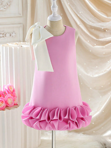 Young Girl Bowknot Decor Round Neck Sleeveless Fashion Dress Young Girl Bowknot Decor Round Neck Sleeveless Fashion Dress
